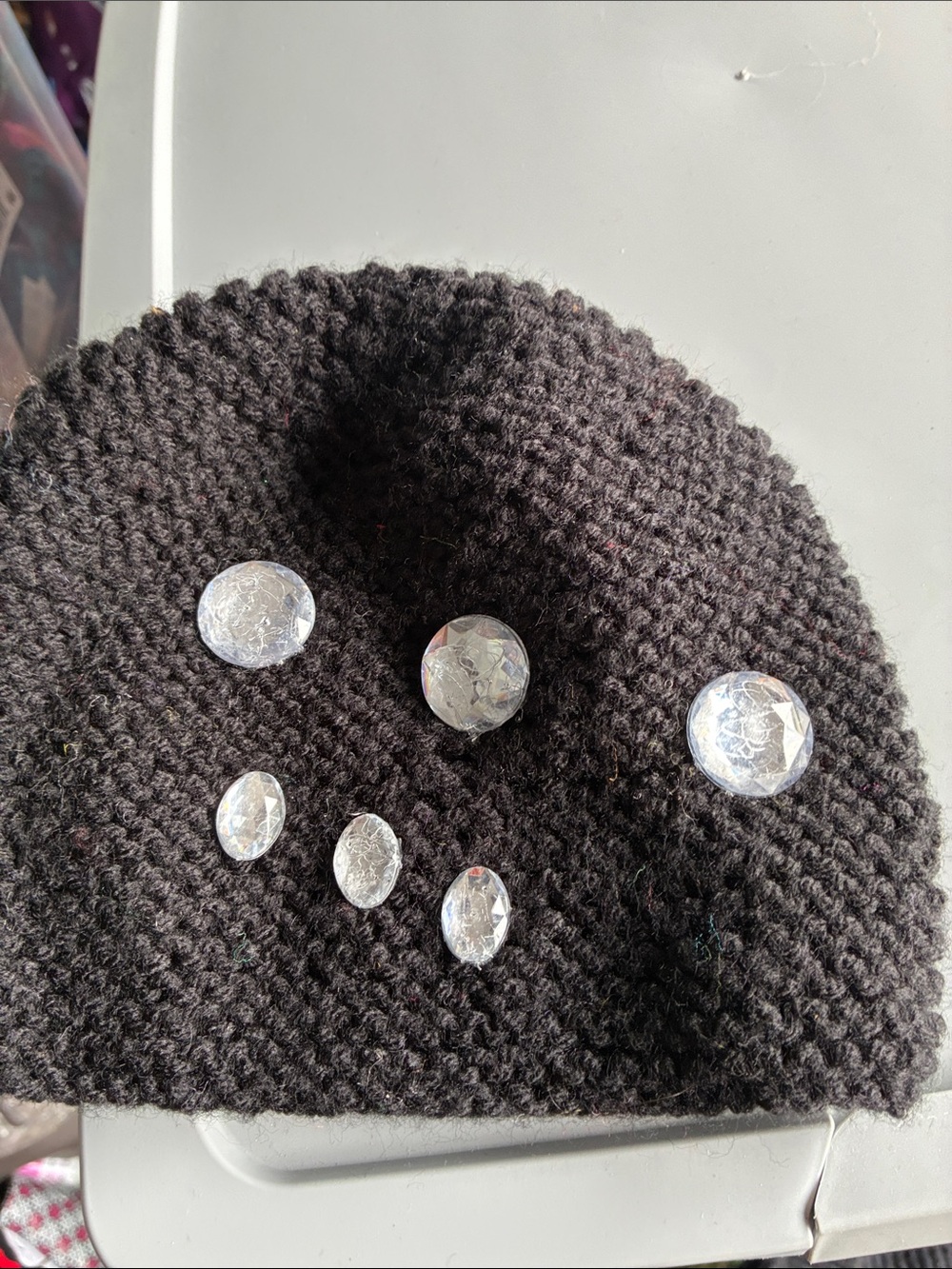 Black Knit Beanie with Clear Gem Accents - Women Accessories